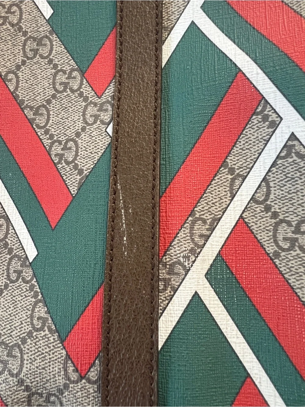 Gucci Brown GG Canvas Laptop Bag with Red and Green Striped Strap